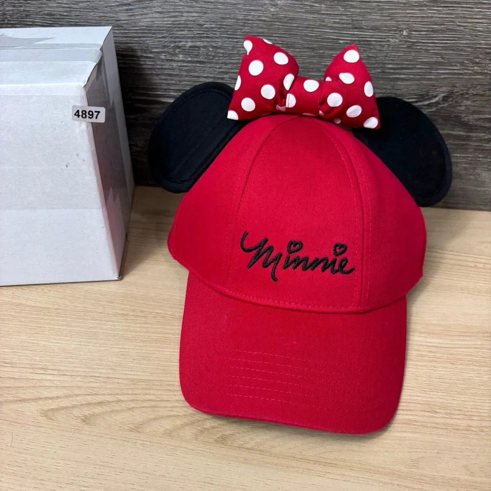 Minnie‎ Mouse Hat Cap Snap Back Womens Red White Bow Ears Polka Dot Disney
